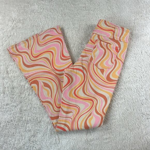 Easel Los Angeles Groovy patterned mod stretch high rise flare jeans, Medium - Picture 1 of 11
